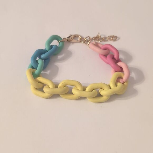 720 Chunky Yellow Pink and Blue Chain Link Tennis Bracelet - Picture 3 of 4